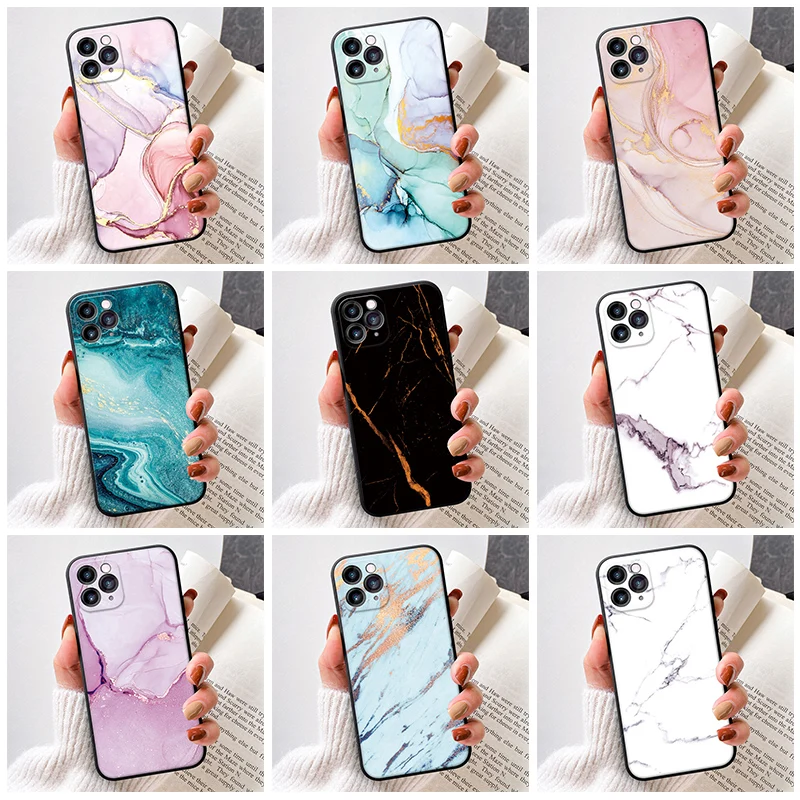 

Luxury Original Silicone Full Protection Soft Cover For iphone 11 12 mini Pro Max Fashion marble cracked matte Phone Case