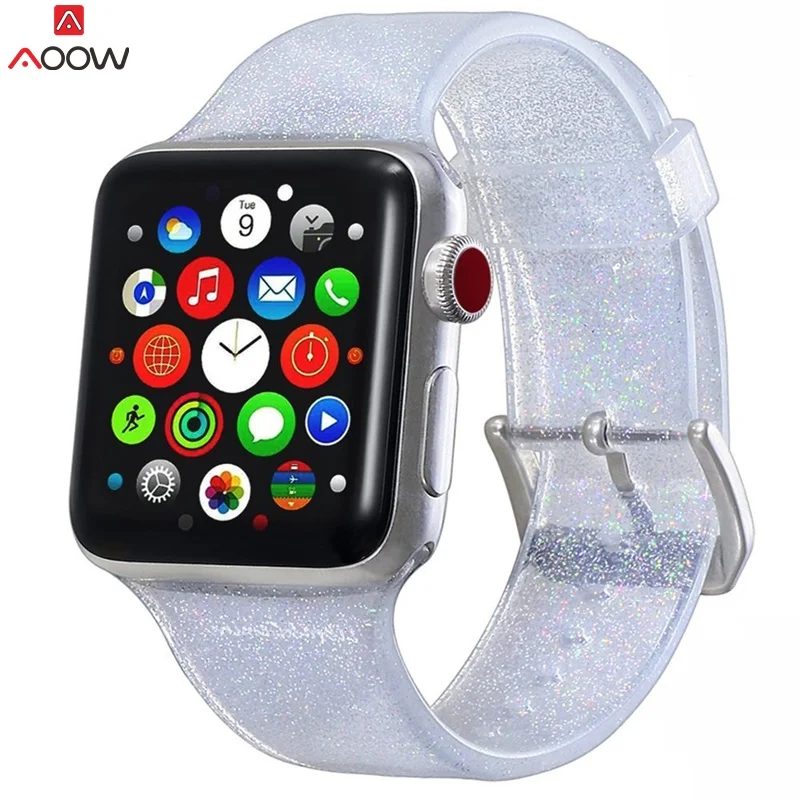 AOOW полосы для Apple Watch 38 мм 40 мм ремешок силиконовый Блестящий Модный стиль для iwatch Band 42 мм 44 мм Серия 1 2 3 4 - Цвет ремешка: Серебристый