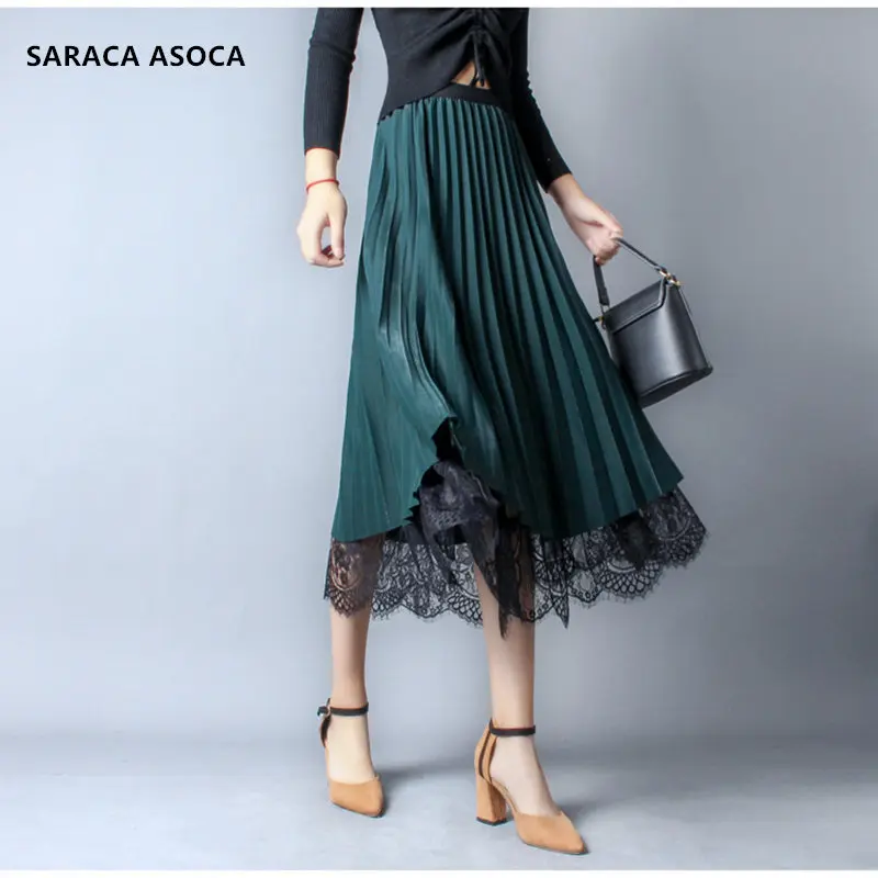 Женская длинная фатиновая юбка с высокой талией двухсторонняя кружевная