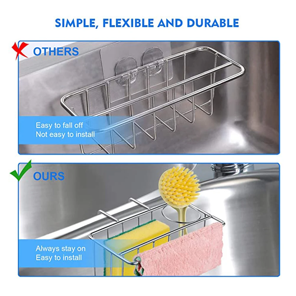 

Adjustable Sink Drain Rack Sponge Storage Faucet Holder Soap Drainer Shelf Basket Kitchen Sink Organizer Bathroom Accessories