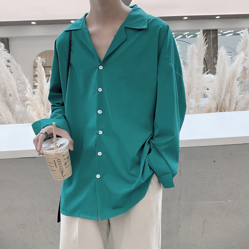 

2021 Men's Suit Collar Loose Coats Long Sleeve Slim Fit Shirt French Cuff Mens Fashion 6 Color Shirts