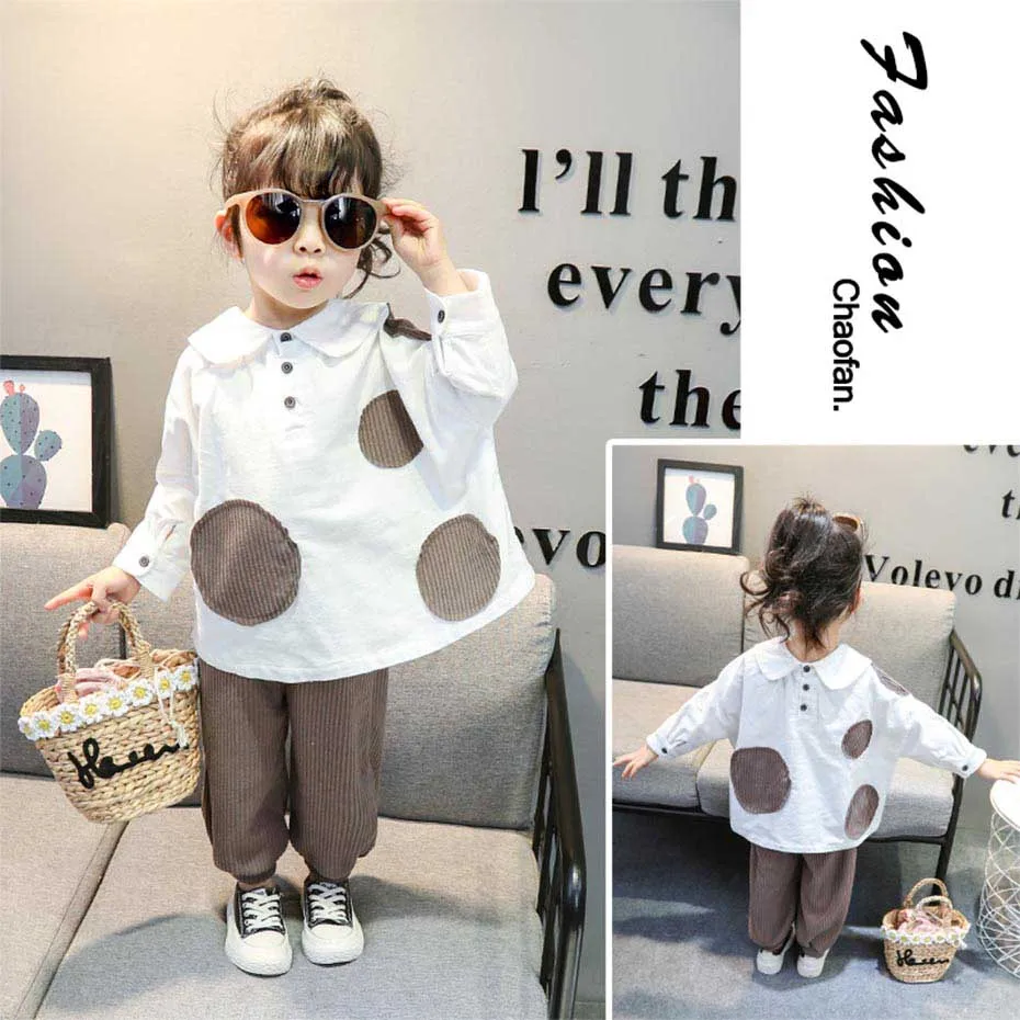 Одежда для девочек свободная рубашка и штаны комплект из 2 предметов Модный