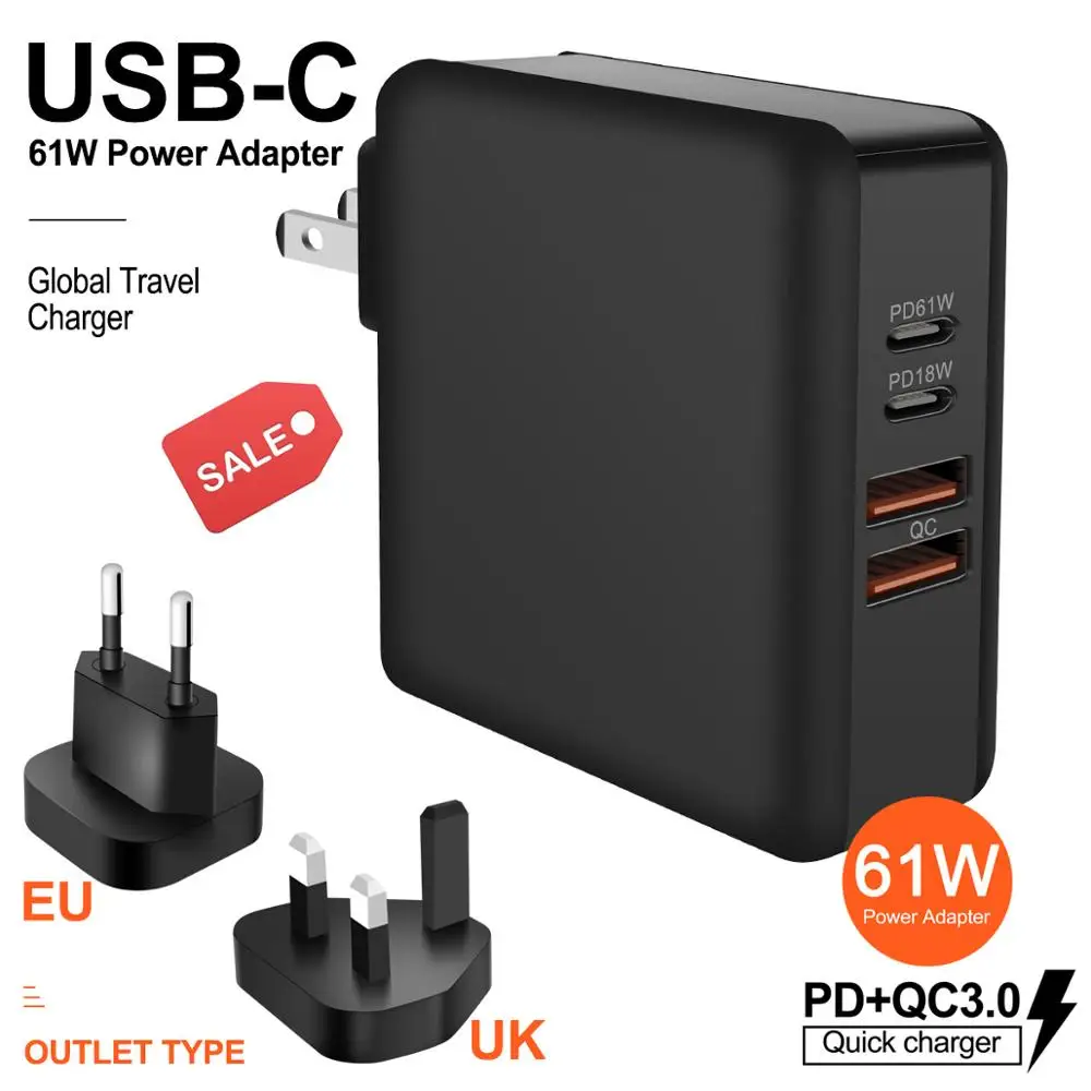 

USB-зарядное устройство 3 в 1, 61 Вт, PD QC3.0