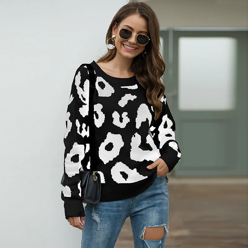 Fashion Leopard Sweater Autumn Winter Long Sleeve Knitted Sweaters Women Loose Casual Pullovers Jumpers Femininas | Женская одежда
