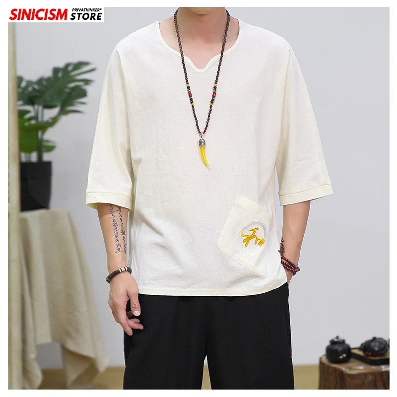 Sinicism Store новинка 2020 мужские однотонные футболки с круглым вырезом летние тремя