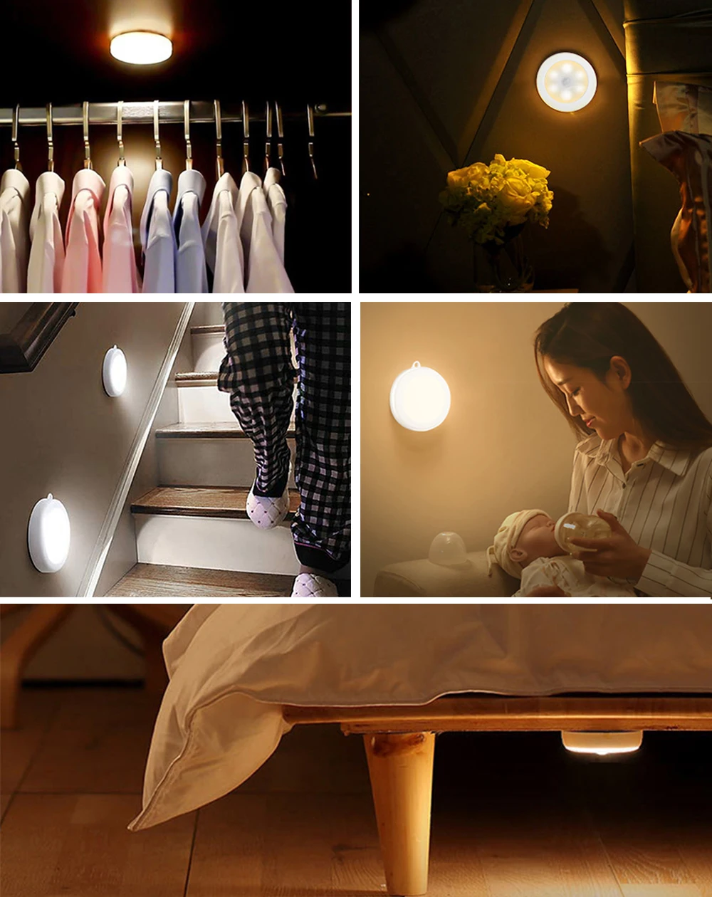 LED Light Motion Sensor Under Cabinet Wireless Puck 2 Control Method Night Lamp Battery Operated For Wardrobe | Лампы и освещение