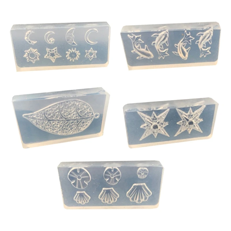 

5Pcs Crystal Epoxy Resin Mold Leaves Flower Starfish Shell Nail Carving Decorations Silicone Mould DIY Crafts Stencils Jewel
