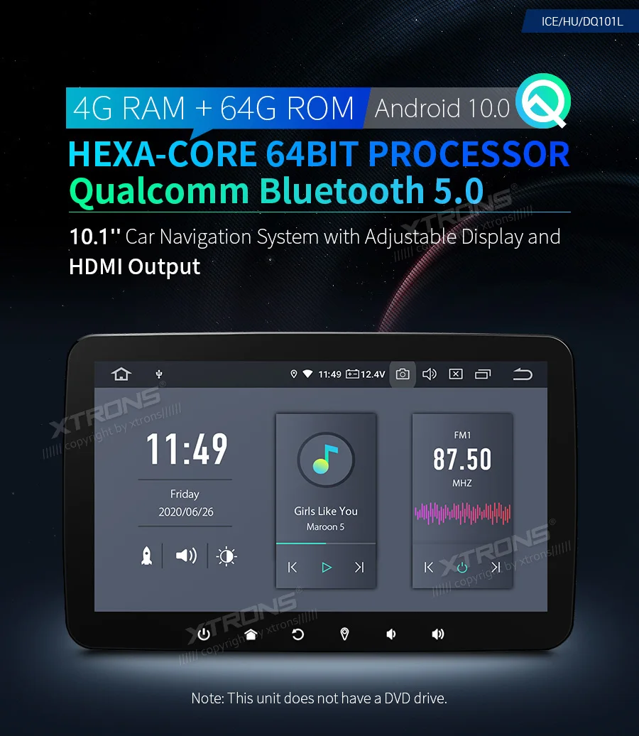 Автомобильный DVD-плеер XTRONS 1 DIN Android 10 с регулируемым дисплеем и HDMI-выходом |