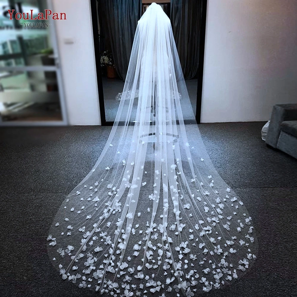 

YouLaPan V20 3M Handmade Wedding Veil Long Cathedral with 3D Stereo Flowers Beautiful Swiss Veil Dubai Bridal Veil for Photogry