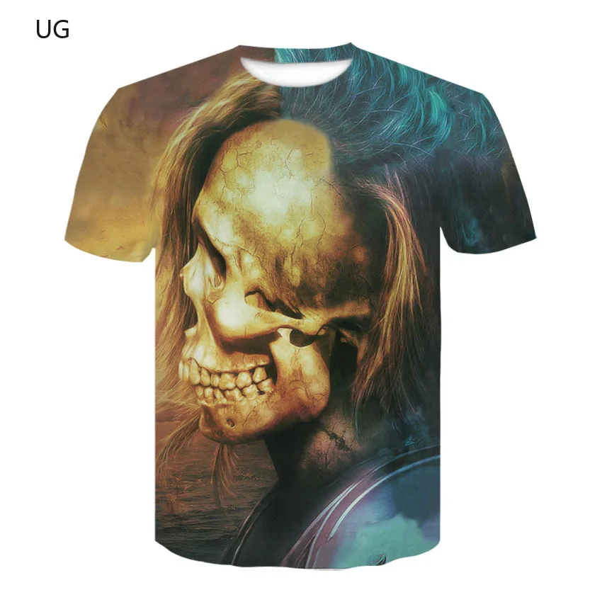 

UG Casual Breathable Summer 3D Printing Yellow Skull Fashion T-shirt Sports T-shirt Short-sleeved New Men's T-shirt