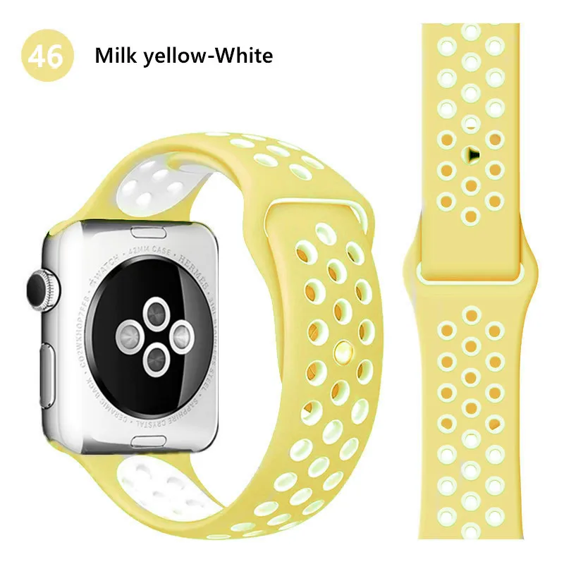 milke yellow-white Силиконовый ремешок для Apple watch band 42 мм 38 мм iWatch 4 band 44 мм 40 мм браслет часы correa резиновый ремешок для часов Apple watch 4 3 2 1 - Цвет ремешка: milke yellow-white