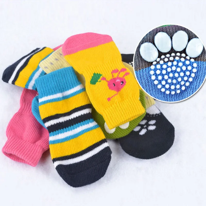 

New 4pcs Warmer Puppy Dog Shoes Soft Acrylic Pets Knits Socks Cute Cartoon Anti Slip Skid Cute Socks For Puppy Pet Supplies