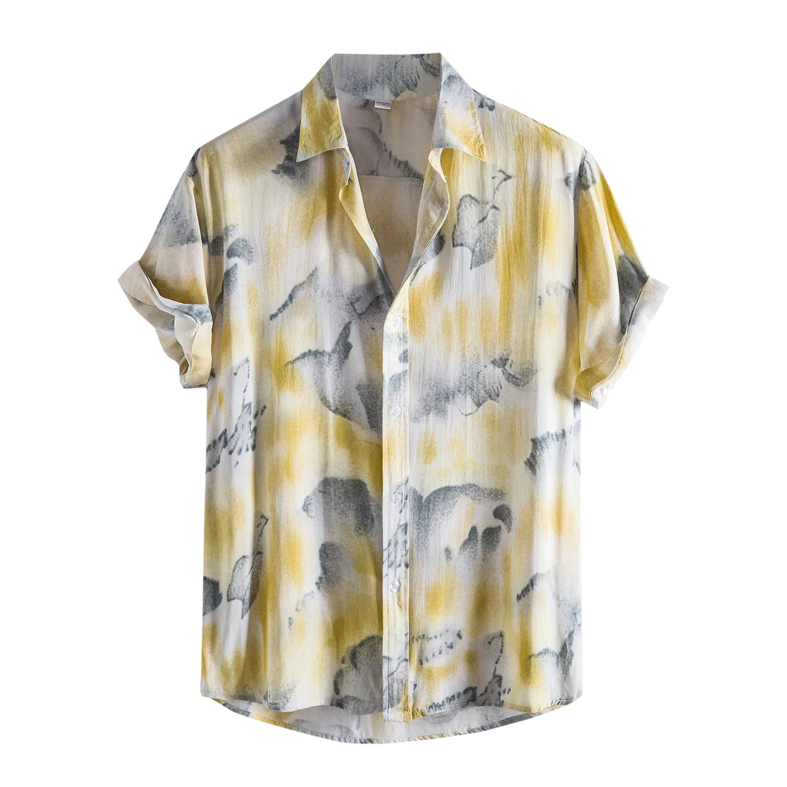 

Linen Short Sleeve Shirt Men Summer Floral Loose Baggy Casual Hawaii Holiday Beach Shirt Tee Tops Buttons Blouse Hawaiian Style