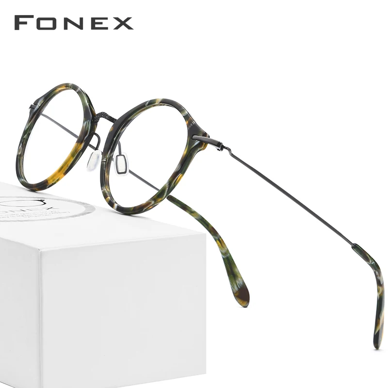FONEX упругие титановые оптические очки для женщин, винтажные круглые оправы для очков, мужские очки из ацетата по рецепту, 852