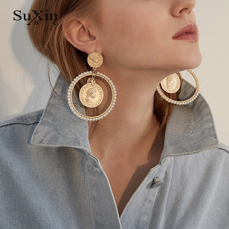 SuXin серьги 2020 новая простая Ретро портрет темперамент для женщин длинные с