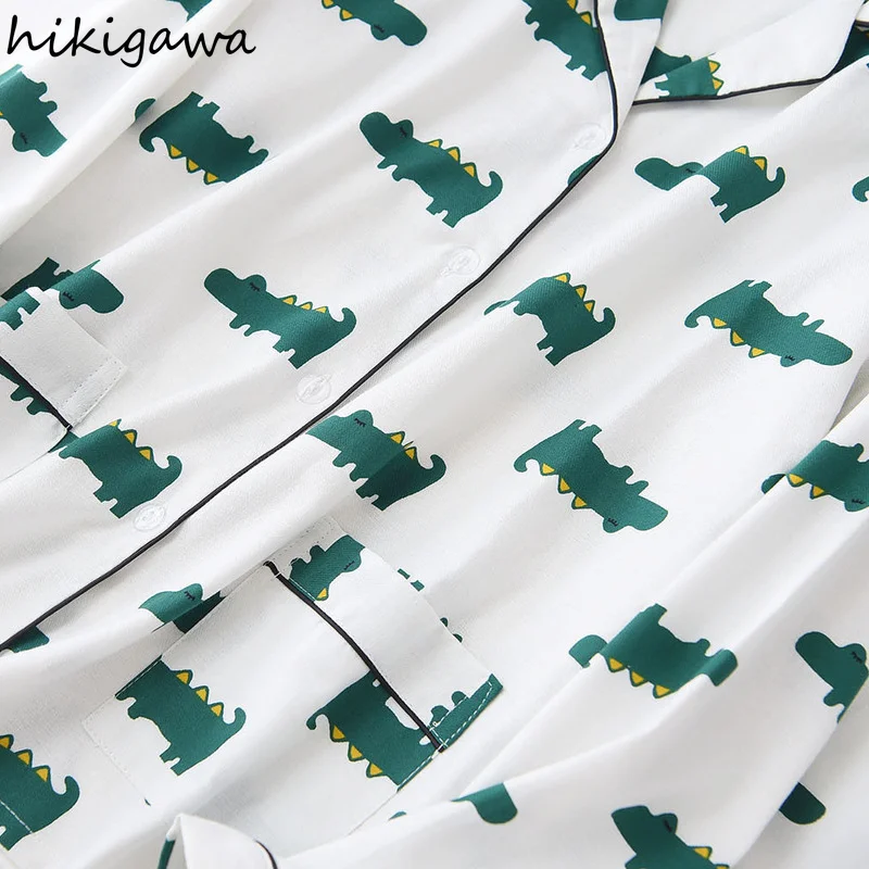 Hikigawa женская пижама осень-зима с длинным рукавом и принтом удобная мягкая ночная