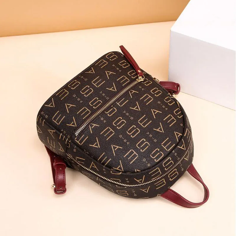 

Backpack Women 2021 New Trend leather fashion backpack famous brand ladies zipper small bag printing waterproof school bag