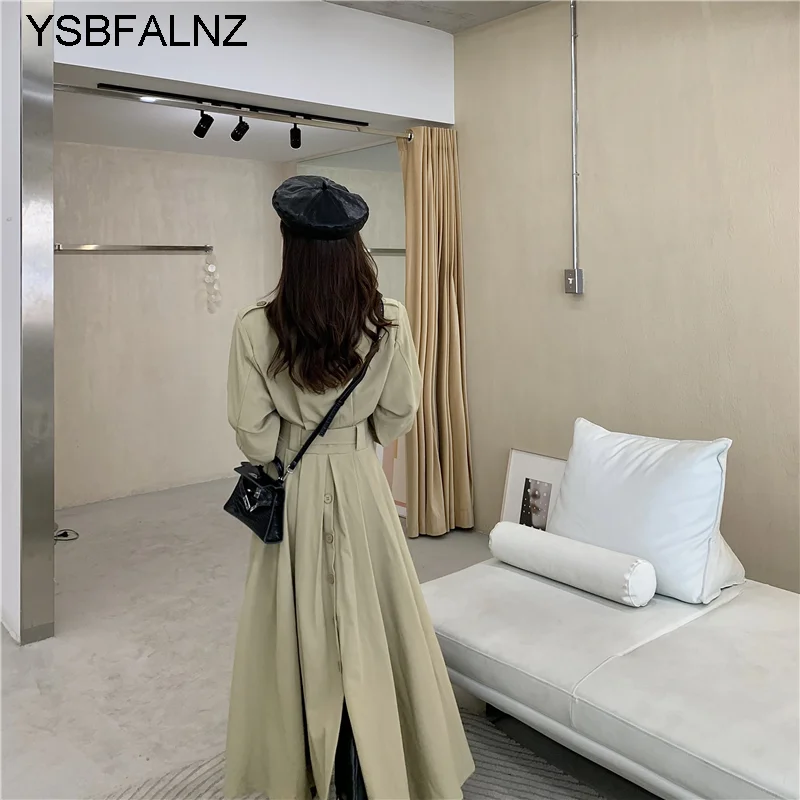 

British Fashion Long Trench Women Autumn Winter Long Sleeve Elegant Windbreaker Belt Waisted Classic Khaki Black Trench Coats