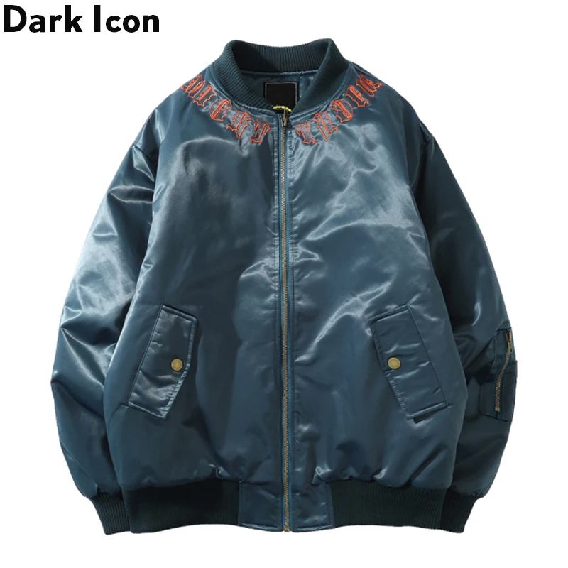Мужская куртка-бомбер с вышивкой в виде темных иконок зимние мужские пальто