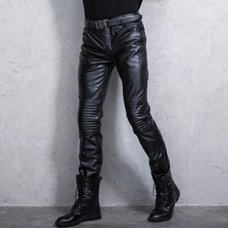 Брендовые Роскошные мотоциклетные брюки из натуральной коровьей кожи мужские