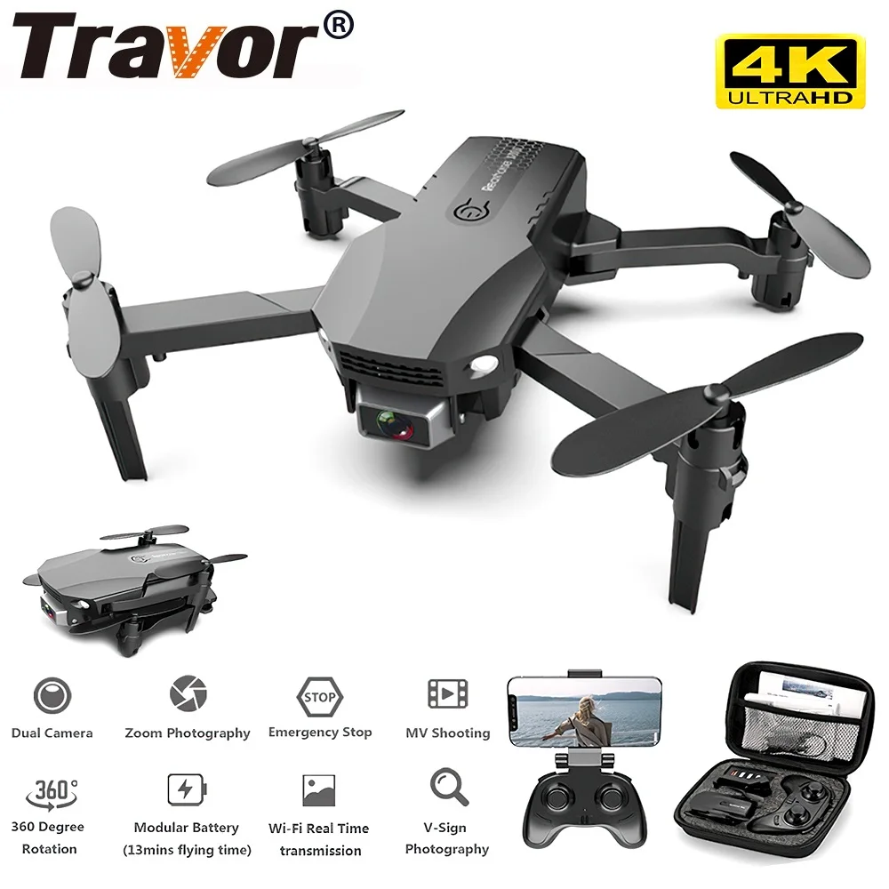 

Travor складной Дрон для камеры, Квадрокоптер, крыло, Дрон с HD 4K камерой, объектив, пульт дистанционного управления, самолет для фотосъемки и ви...