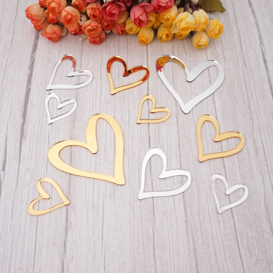 Зеркальные акриловые этикетки в форме сердца с вырезами 50 шт./лот украшения для