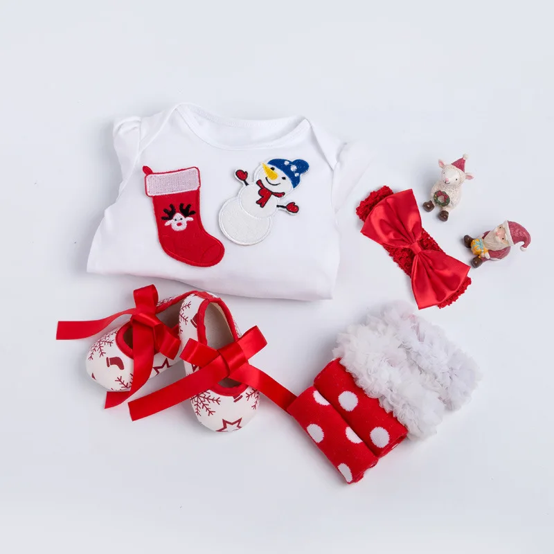 Christmas Baby Girl Clothes Dress Cotton Long Sleeve Children's Skirts Set 0-2 Newborn Four-piece Childen Clothing New Year Gift | Детская