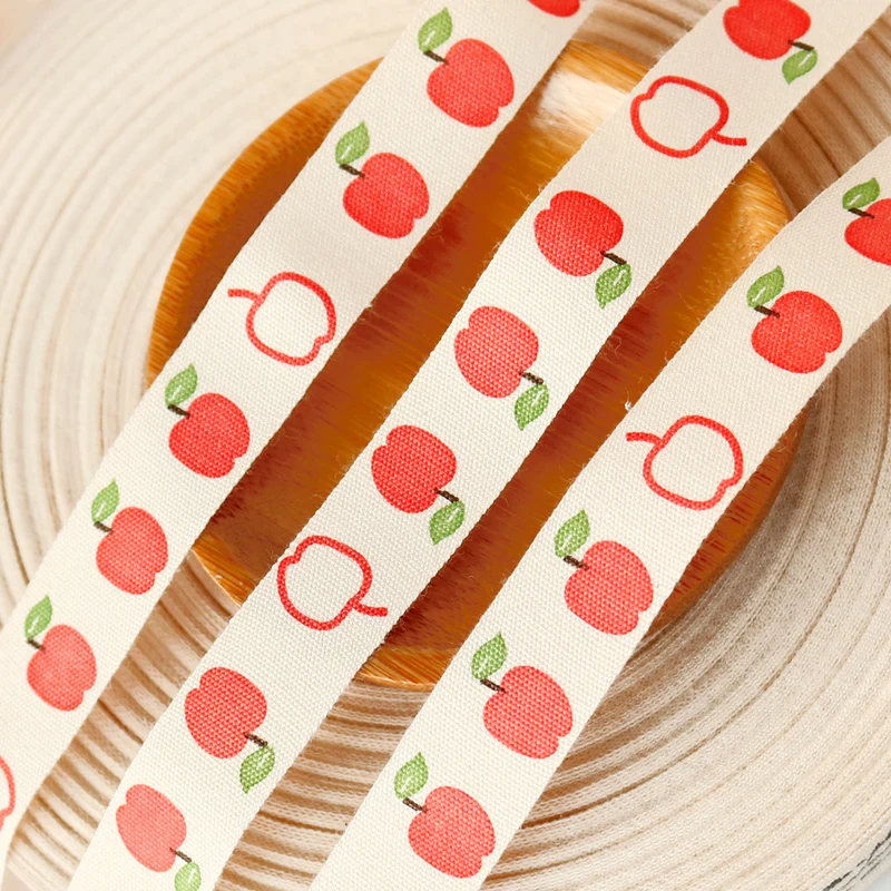 Хлопковая лента для шитья ручной работы с принтом яблока 15 мм х 100 м тканевая