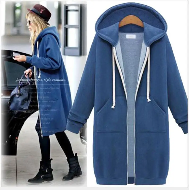 Повседневный Женский тренчкот осеннее пальто на молнии с капюшоном Длинный