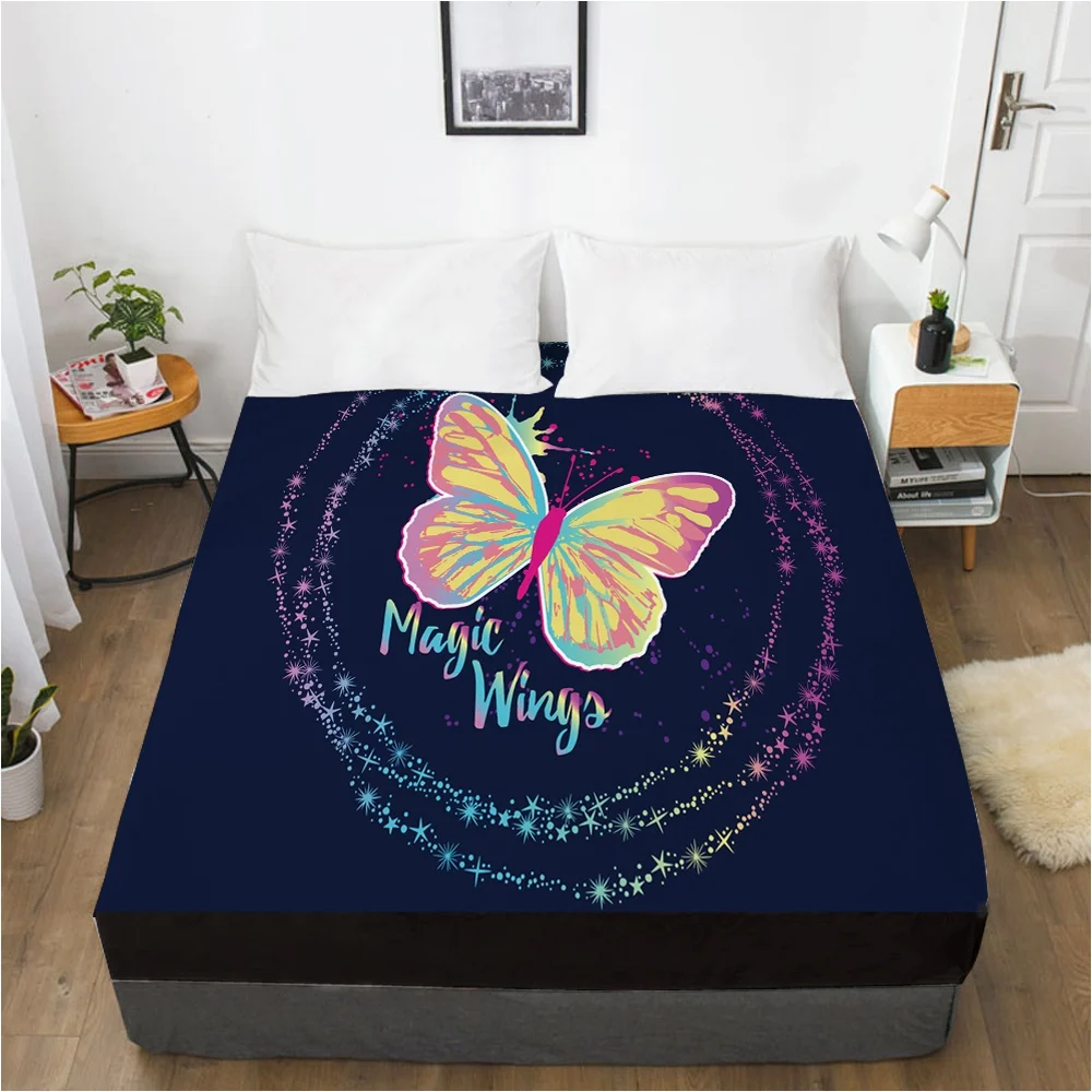 Elastic fitted sheet bed With An Band 150x200/180/200/160x200 Mattress Cover Bed cover 1pc Butterfly Aqua Blue | Дом и сад