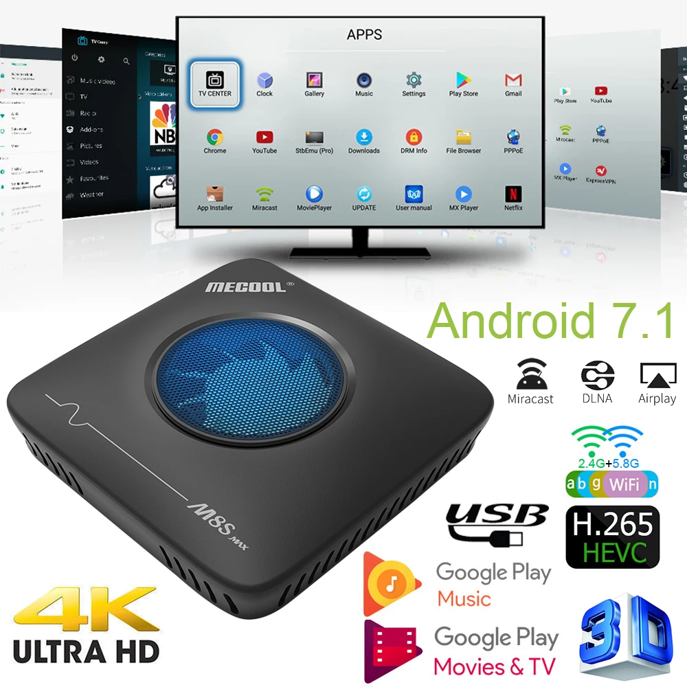 MECOOL M8S Max Smart tv Box Android 7 1 Amlogic S912 3 ГБ + 32 2 4G 5 8G двойной WiFi BT4.0 телеприставка 4K VP9 H.265 ТВ