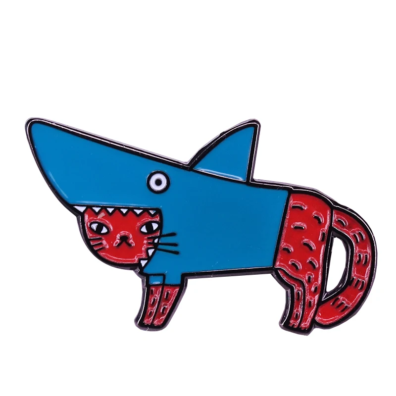 Эмалированная булавка Kawaii shark cat красивая иллюстрация художественная коллекция |