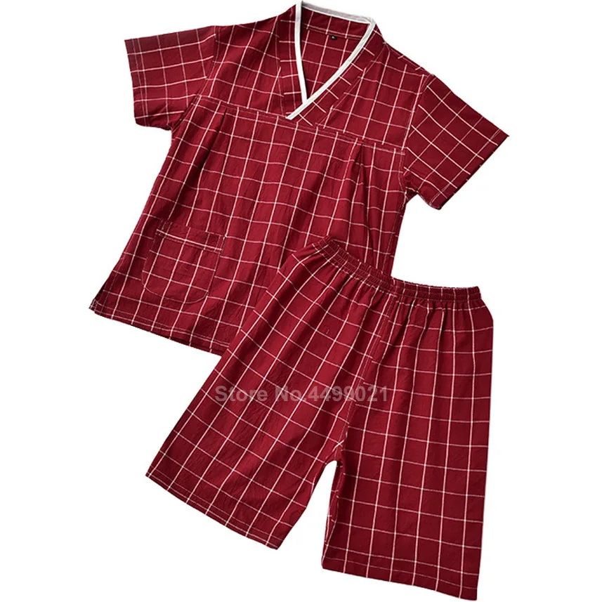 Хлопковое японское кимоно Jinbei с волнистым принтом, пижамный комплект для мужчин и женщин, одежда для пар с v-образным вырезом, банная Пижама Yukata, Пижама