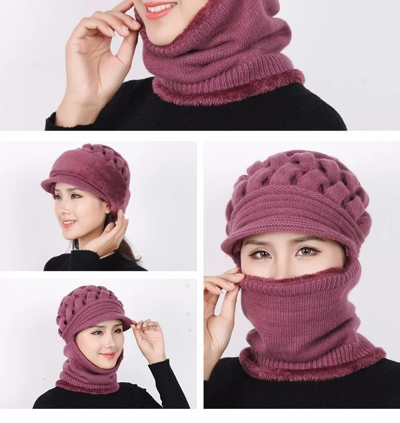 Зимние шапки Skullies Beanies, шляпа для мамы, бини для женщин, шерстяной шарф, шапки, Балаклава, маска, капот, вязанные шапки в полоску