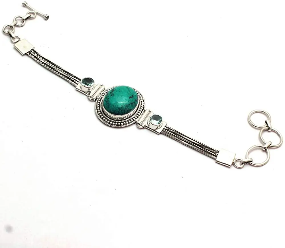 

Genuine Mohave Turquoise + Blue Topaz Bracelet 925 Sterling Silver, 19 cm, GRP0365