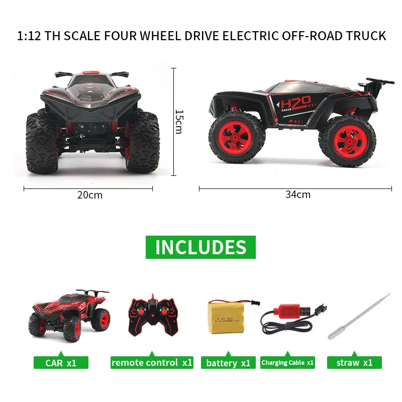 

Remote Control Car Monster-truck Drift Rear Fog Car Model Toys 1:12 2.4g Cool Light Climbing Car Spray Drift Children Gift