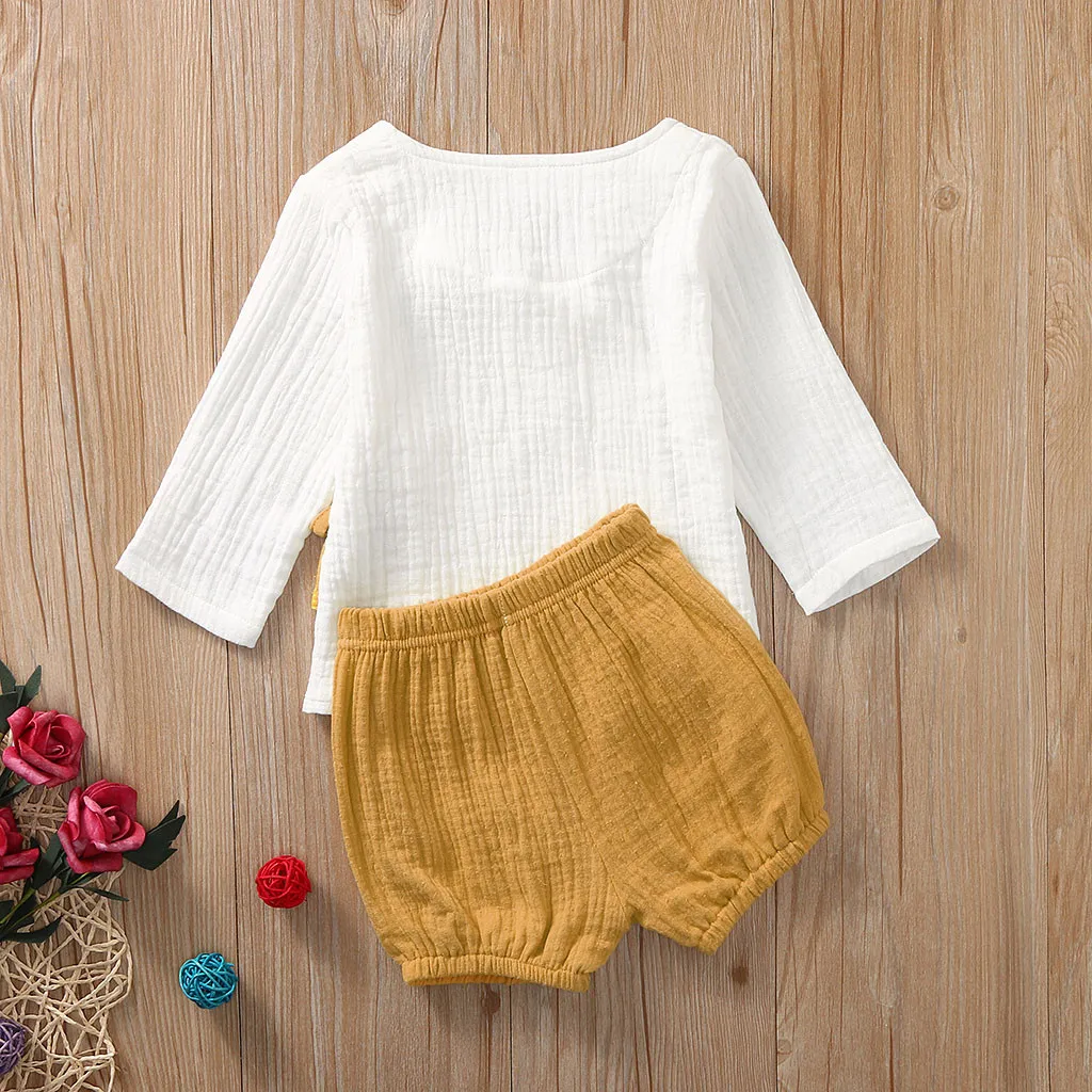 2020 Newborn Infant Baby Clothes Set Girl Solid Kimono T-shirt Tops Shorts Outfits 2pcs Children | Детская одежда и обувь