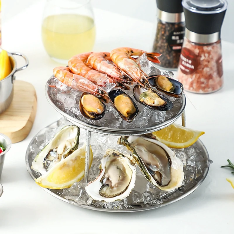 

Seafood Plate Set Double Stainless Steel Snack Plate Afternoon Tea Cake