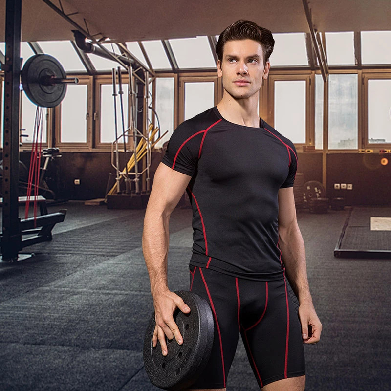 Быстросохнущие компрессионные костюмы рубашка с коротким рукавом + шорты