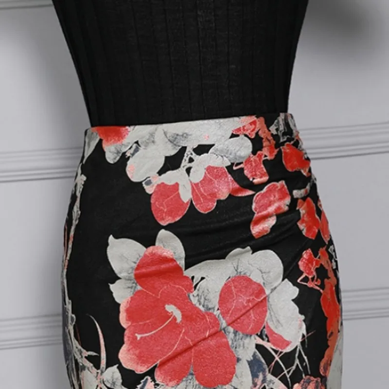 

Korean Style Womens New Print Design Genuine Leather Fashion Skirts Irregular High Quality Sheepskin Vintage High Waist Skirt