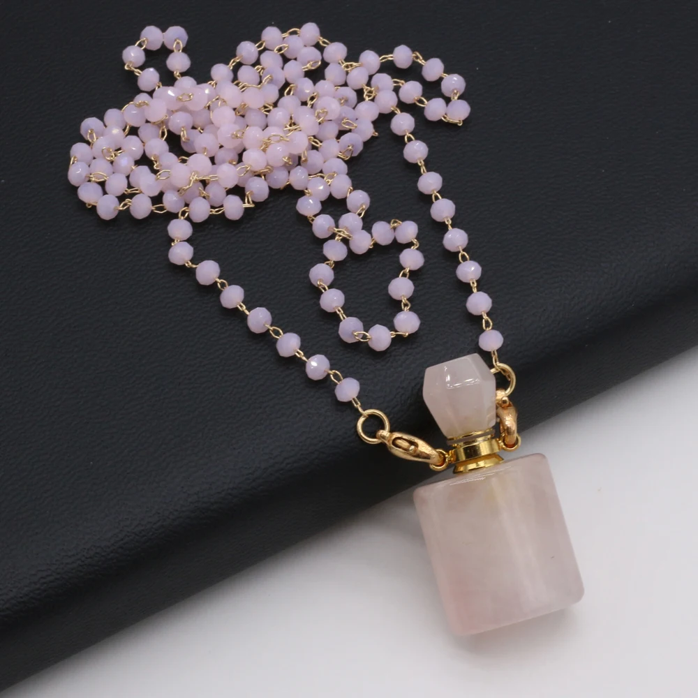 

Natural Stone Pendant Rose Quartz Perfume Bottle Pendant for Women Jewelry Making DIY Necklace Bracelet Accessories Size 18x37mm
