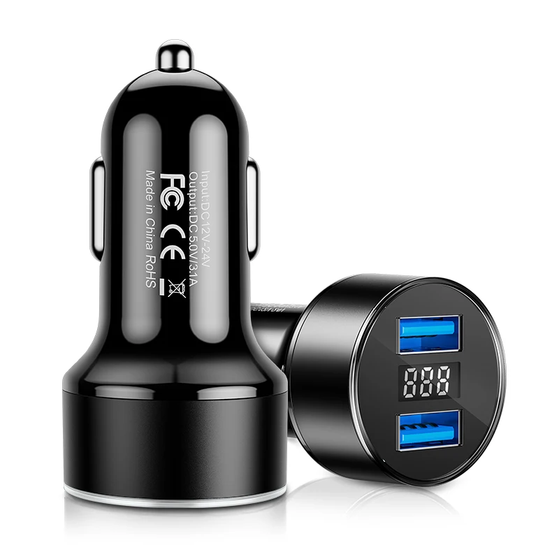 3.1A светодиодный дисплей двойной USB Автомобильное зарядное устройство Универсальный мобильный телефон автомобильное зарядное устройство для samsung S10 S8 Plus iPhone 11 Pro 6 7 8 Plus планшет - Тип штекера: Black