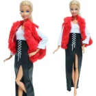 Модный наряд для куклы, красное пальто, жилет из мягкого меха, куртка, топы, платье, зимняя вечеринка, теплая одежда, аксессуары для кукол Барби, детские игрушки