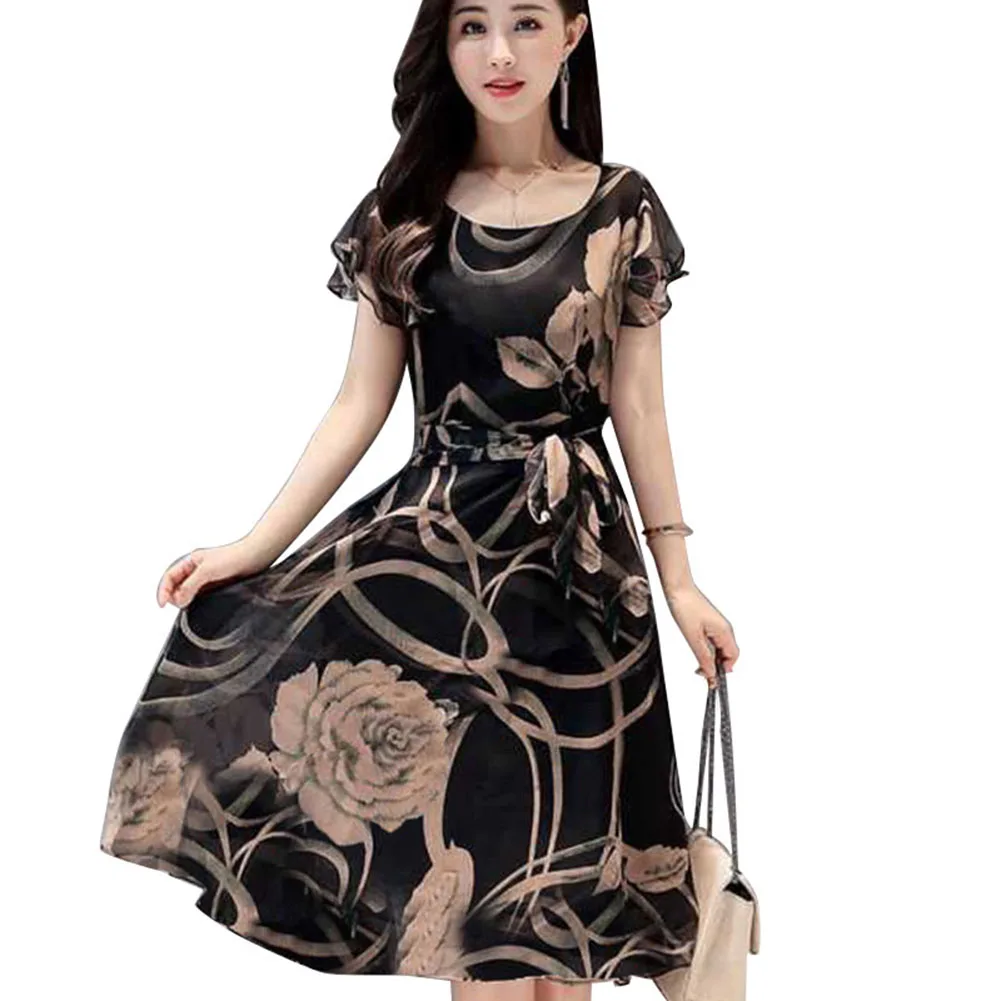 

Summer Vestidos De Mujer Casual Women Dress Floral Printed A-line Slim Fit U Neck Dress For Summer Платье Летнее Женское 2021