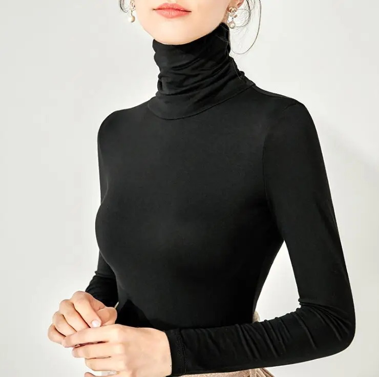 

Autumn Winter Women Turtleneck Long Sleeve T-shirts Tees Girls Solid Slim Undershirts Tees T shirts Tops For Female Real Photos