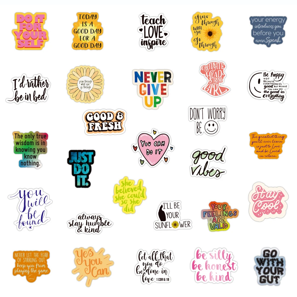 103050100pcs motivational phrases stickers quotes sentences cartoon decal laptop phone office study room graffiti sticker toy free global shipping