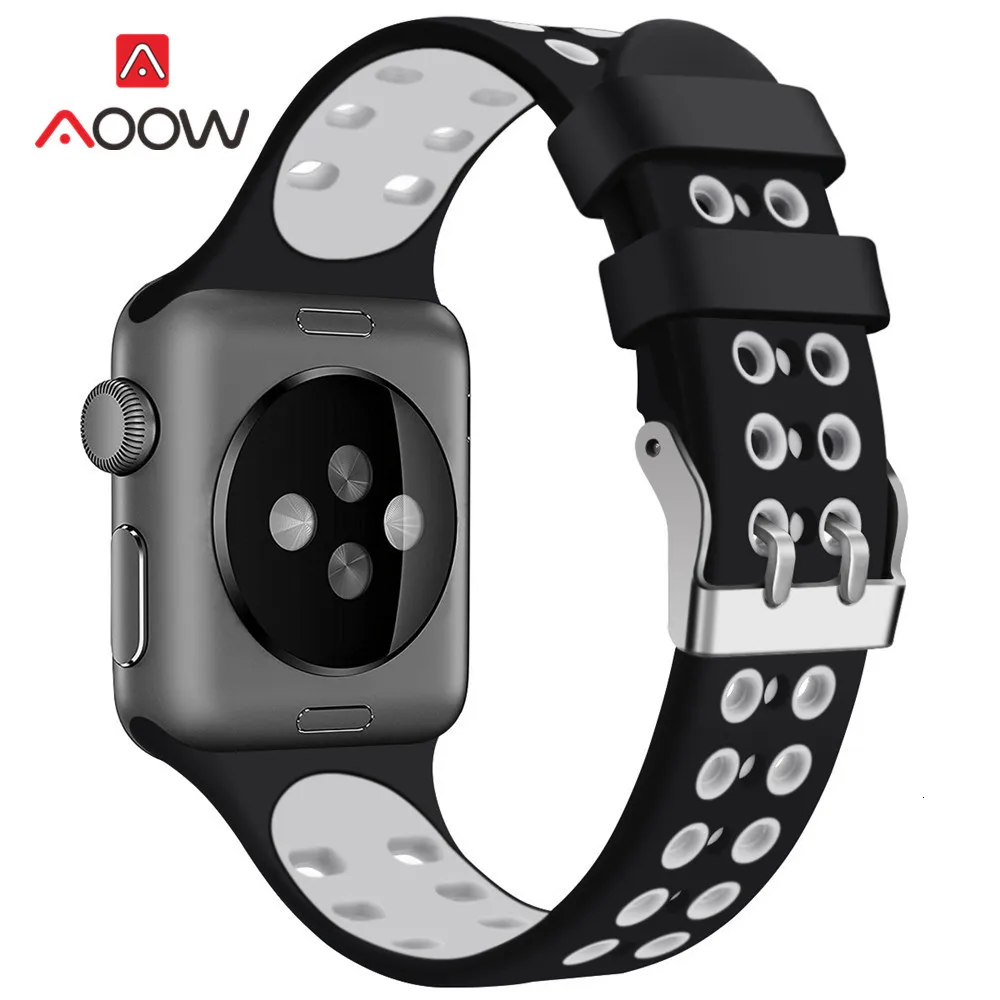 Силиконовый спортивный ремешок для часов Apple Watch 4 40 мм 44 мм 38 мм 42 мм с пряжкой дышащий браслет с отверстиями ремешок для iwatch 1 2 3