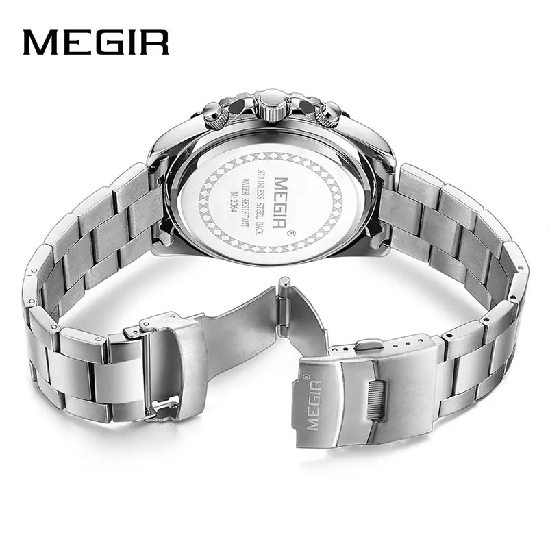 MEGIR Бизнес Кварцевые часы для мужчин из нержавеющей стали армейские военные