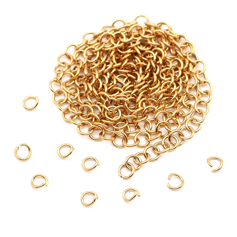 

100% Stainless Steel Single Loops Open Jump Rings Split Ring Gold Color Metal Connectors Jewelry Findings Wholesale 2m