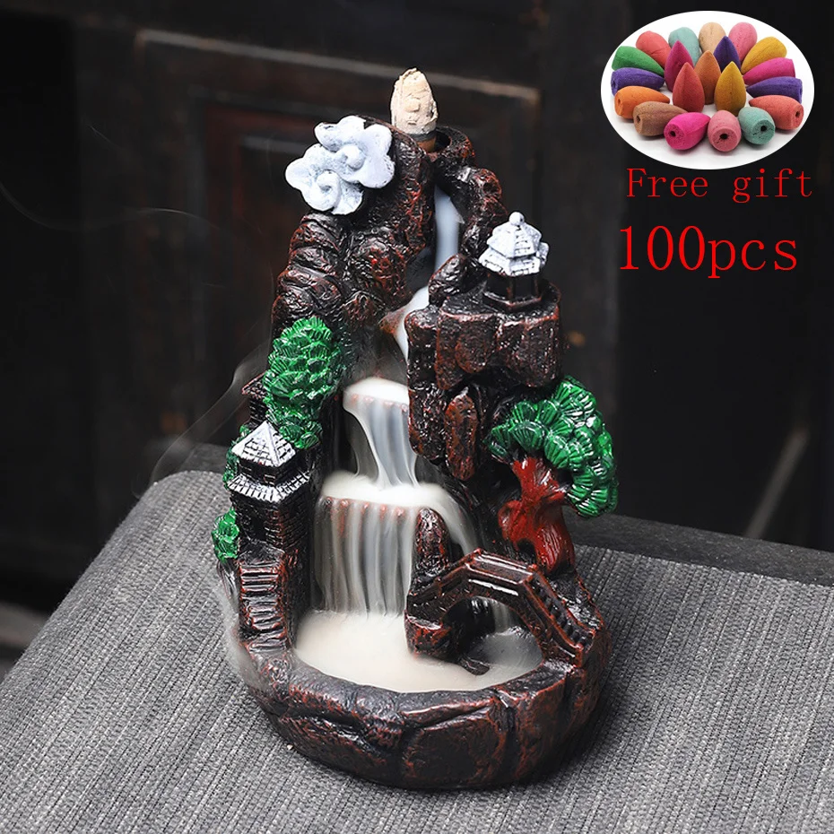 

Zen Waterfall Incense Burner Multi style Mountains River Fountain Backflow Aroma Smoke Censer Holder Office Home Unique Crafts
